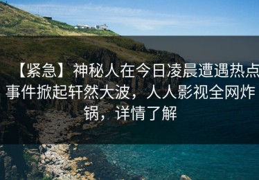 【紧急】神秘人在今日凌晨遭遇热点事件掀起轩然大波，人人影视全网炸锅，详情了解